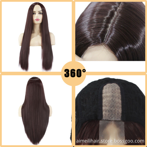 Wholesale Prices 99J Color Wig For Women Front Lace Party Halloween Cosplay Long Natural Straight Wig Lace Front Synthetic Hair